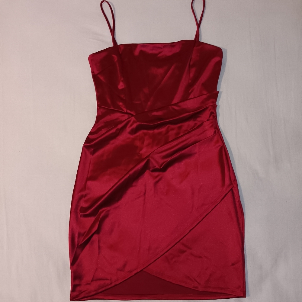 Windsor Red Satin Mini Bodycon Dress